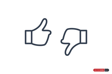 Hand Thumb Up and Hand Thumb Down Icon Line. Like and Dislike Symbol. Flat Vector Icon Design Template Elements for Social Media Resources.