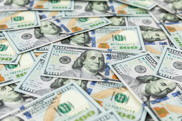 Texture with US dollars banknotes. Background of one hundred dollar