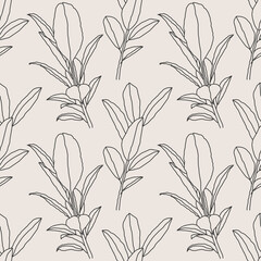 Obraz premium Trendy minimalist seamless botanical pattern with line art composition