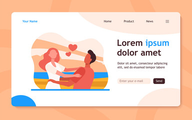 Young happy couple hugging each other. Girlfriend, date, sea flat vector illustration. Relationship and love concept for banner, website design or landing web page
