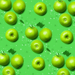 Pattern seamless of green apples with green background
