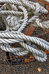 Fototapeta na wymiar Fishing ropes piled up in a stack