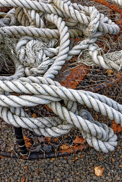 Fishing ropes piled up in a stack