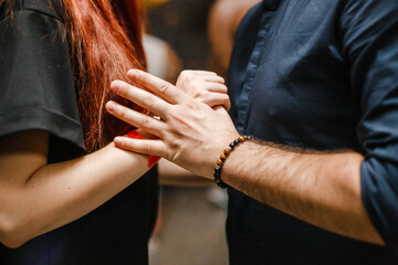 Kharkiv, Ukraine 08.04.21 Man and woman are dancing passionately kizomba at party