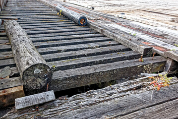 Close up shot of old wooden pier