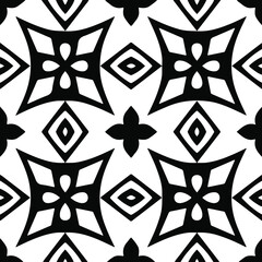 Geometric vector pattern with triangular elements. Seamless abstract ornament for wallpapers and backgrounds. Black and white colors.