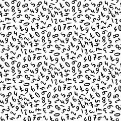 Fototapeta premium Small ink numbers isolated on white background. Monochrome seamless pattern. Vector simple flat graphic hand drawn illustration. Texture.