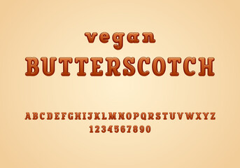 Chocolate 3d font, alphabet in the cartoon style, slab serif rounded uppercase letters from A to Z and numbers from 0 to 9, vector illustration 10EPS