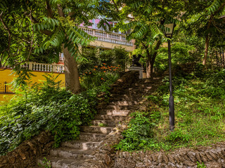 Spectacular summer landscape of old part of Primorsky Boulevard in Odessa Ukraine. .