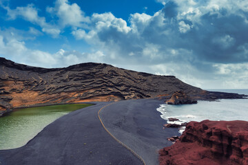 view of the volcano beach and sea