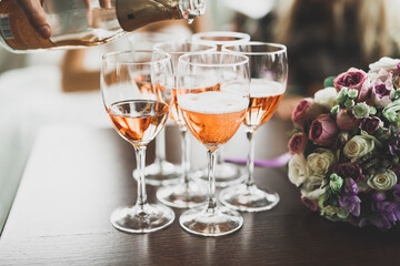 Luxury glasses with champagne on the table