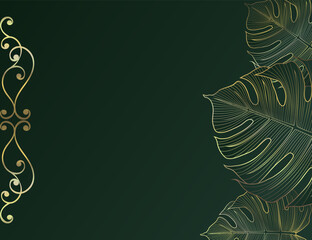 Tropical golden leaves on a green gradient background. © Светлана Губенко