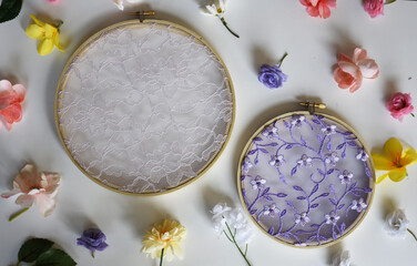 Embroidery hoops with lace