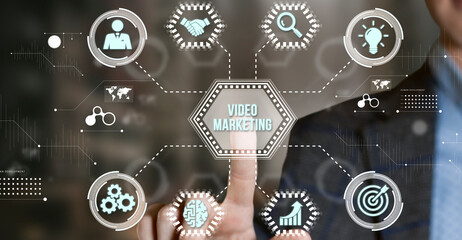 Internet, business, Technology and network concept. Video marketing and advertising concept on screen.