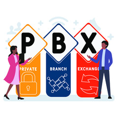 Flat design with people. PBX - Private Branch eXchange  acronym. business concept background. Vector illustration for website banner, marketing materials, business presentation, online advertising