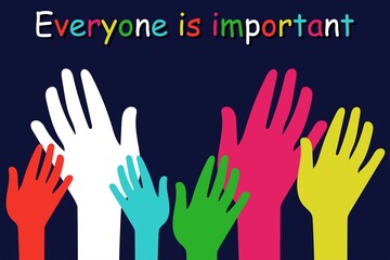 Fototapeta premium hands raised upwards indicate that everyone is different and everyone is important