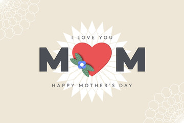 Beautiful Happy Mother's day concept with Abstract Background, hearts and leaves and flower. Cute love sale banner or greeting card. Vector Illustration