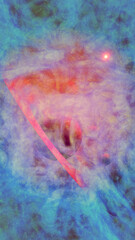 Cosmic blue plasma with a system of planets in the red nebula. 3D rendering..