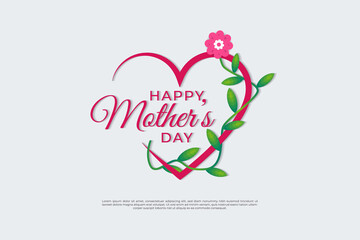 Beautiful Mother's day concept background. Vector illustration. 3d flower style paper cut and happy mother day writing in a heart-shaped outline frame. Cute love sale banner or greeting card
