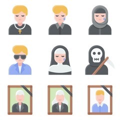 Fototapeta premium Funeral related vector icon set 5, flat style