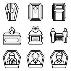 Funeral related vector icon set 4, line style