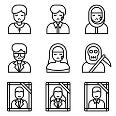 Funeral related vector icon set 5, line style