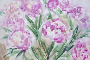 Obraz premium Romantic watercolor. Painting texture color of season 2022 background. Pastel colors relax wallpaper. Lightweight and softness blossoming flowers.