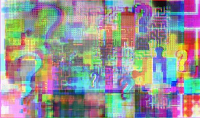Jigsaw puzzles, interrogations and intricacies in mix glitch, background for prints, study, teenage games, basic project etc