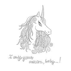 Magic unicorn. Children's tale. Magic line art. Vector illustration