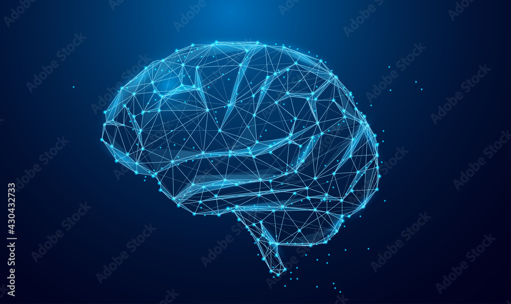 Wall mural low poly brain or artificial intelligence concept. symbol of wisdom point. abstract vector image of 