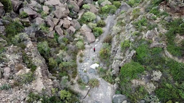 Camino por sendero, Camino Real, Barranco, Barranquismo, senderismo, plano cenital, Tenerife, Islas Canarias, deporte, barranquismo rapel 