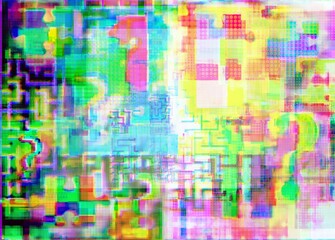 Mark of interrogations, puzzle and labyrinths in glitch spots, background for IT test, KPI, understanding, company style etc