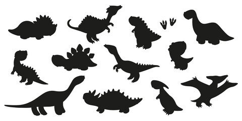 Set of dinosaur silhouette. Cartoon vector monsters. Jurassic dino icons. Elements for card and sticker and t-shirt design © Tatiana Sidenko