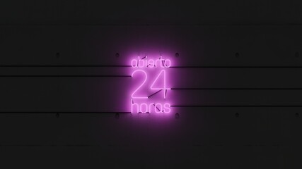 Abierto 24 horas neón rosa.