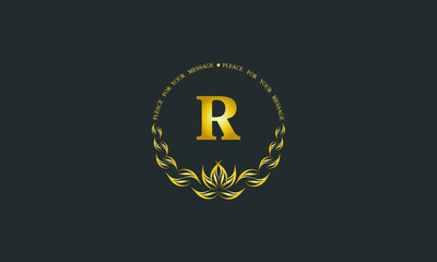 Emblem of an elegant refined monogram for heraldry of hotel, restaurant, business, presentation and much more. Vector logo illustration with letter R.