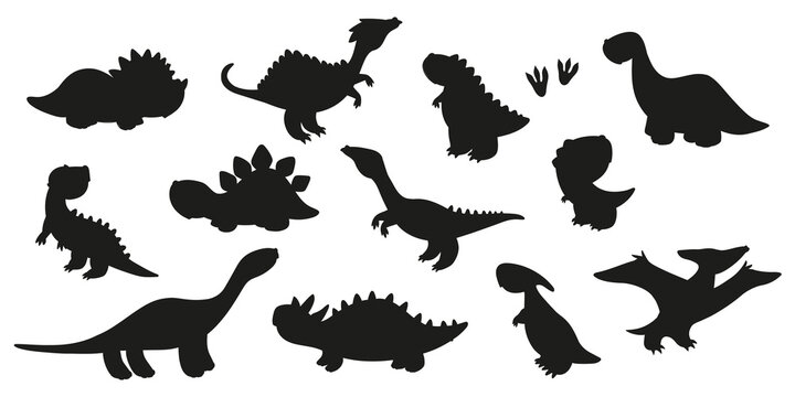 Set of dinosaur silhouette. Cartoon vector monsters. Jurassic dino icons. Elements for card and sticker and t-shirt design