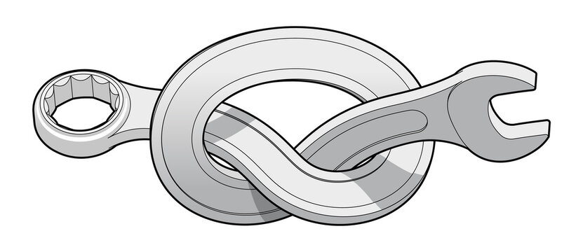 gray wrenches tied together, knot concept clip art preview