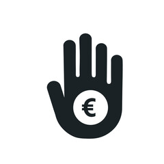 Fototapeta premium Hand Receive Money Icon Vector Template. Euro Sign Flat Design
