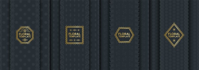 Set of vertical floral banners with frames. Detailed decorative motifs