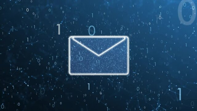 Digital email icon with binary numbers animation. Concept business technology communication background.