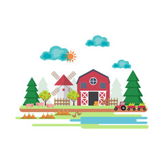 Landscape with farm. Farming in flat style. Vector illustration.