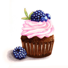 Hand-drawn marker sketch: cherry cupcake