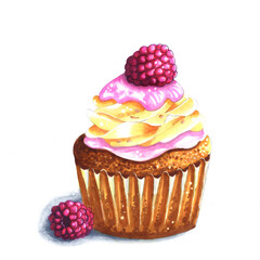 Hand-drawn marker sketch: cherry cupcake