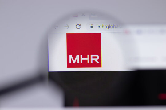 New York, USA - 26 April 2021: MHR logo close-up on website page, Illustrative Editorial.