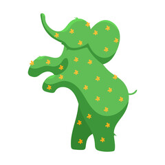 Shaped garden bush in the shape of an elephant. Blooming garden decoration. Forming ornamental plants in the form of animals. Vintage gardening culture.