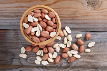 Peanuts in a wooden bowl