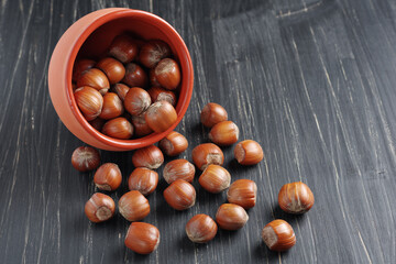 Hazelnuts on the table