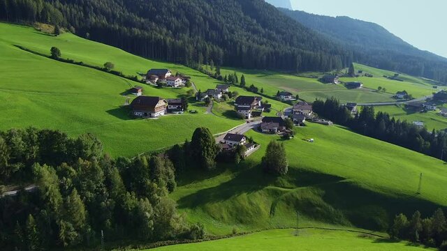 Aerial view of Italian village in Alps