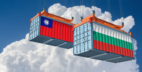 Freight containers with Bulgaria and Taiwan national flags. 3D Rendering 