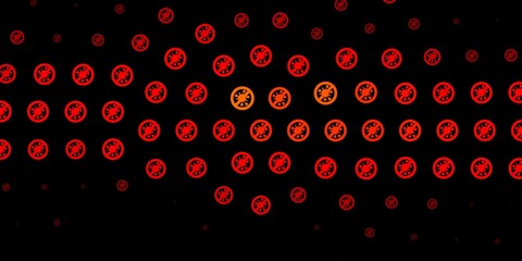 Dark Red, Yellow vector backdrop with virus symbols.